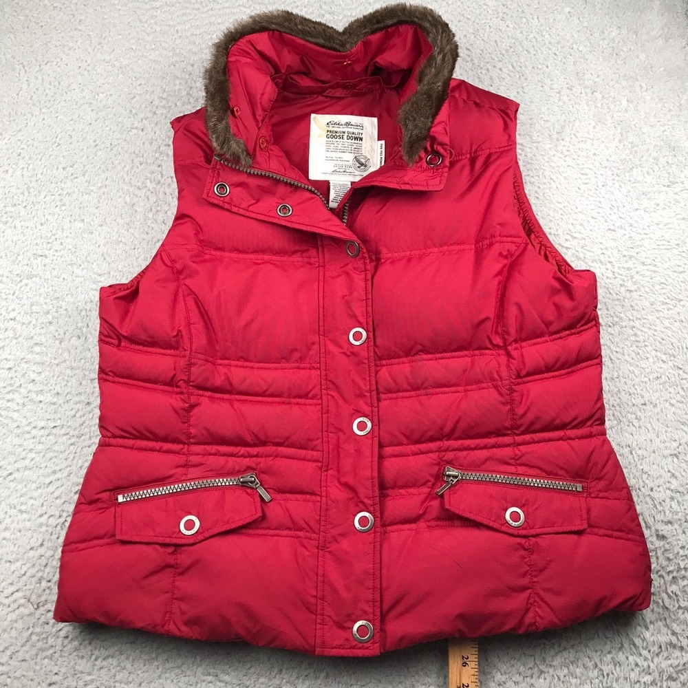 Eddie Bauer Premium Goose Down Vest Womens XL Red 700 Fill Insulated Puffer